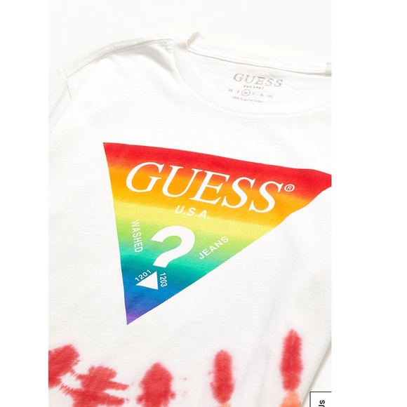 GUESS Originals Pride Rainbow Tie-Dye Short Sleeve T-Shirt in White - Picture 3 of 6